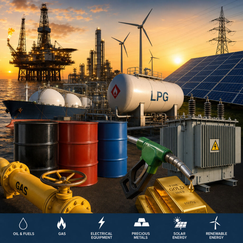 Integrated energy solutions including fuel, gas, solar power, and electrical transformers for industrial use